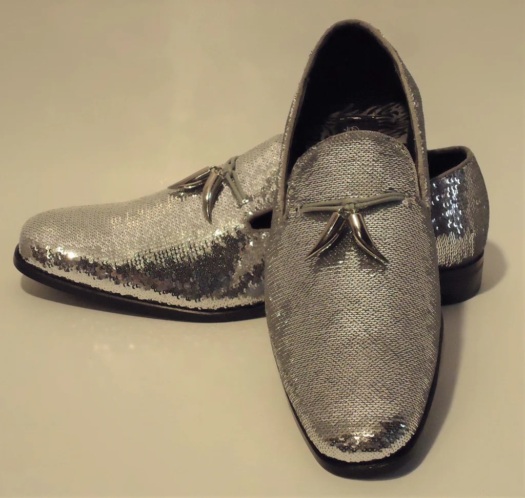 Mens silver glitter dress shoes